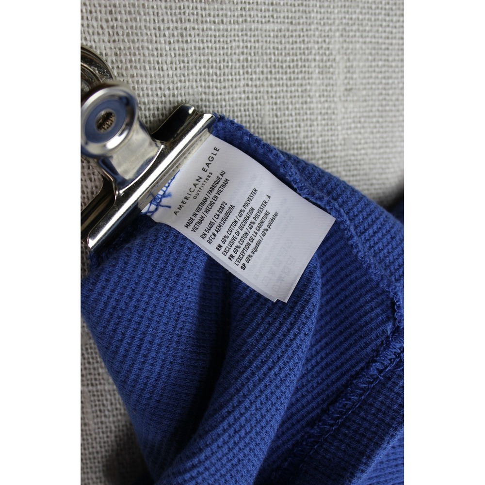 American Eagle Mens Large Blue Waffle Knit Thermal Stripe Long Sleeve Shirt - Picture 5 of 7